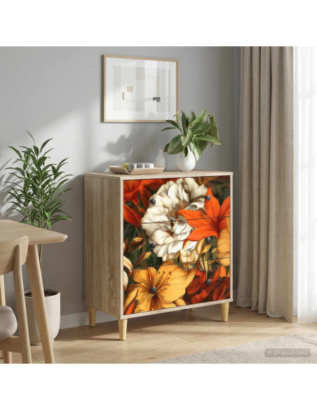Cassettiera GENNEP stampa a gigli 66 x 36,5 x 75 cm Sonoma