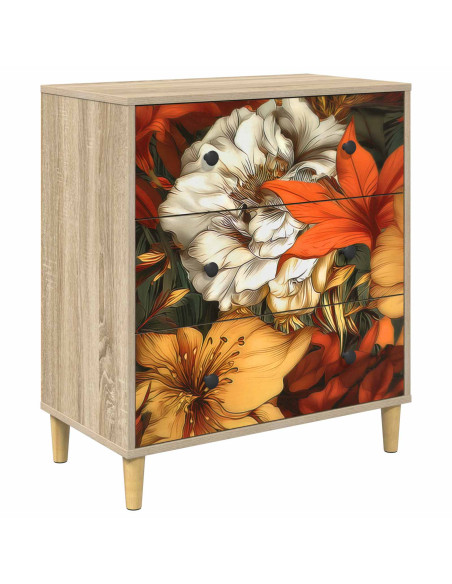 Cassettiera GENNEP stampa a gigli 66 x 36,5 x 75 cm Sonoma