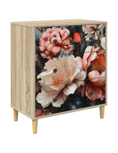 Cassettiera BORNE Stampa di peonia chiara 66 x 36,5 x 75 cm