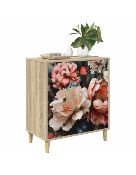 Cassettiera BORNE Stampa di peonia chiara 66 x 36,5 x 75 cm