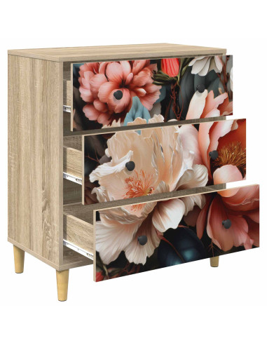 Cassettiera BORNE Stampa di peonia chiara 66 x 36,5 x 75 cm