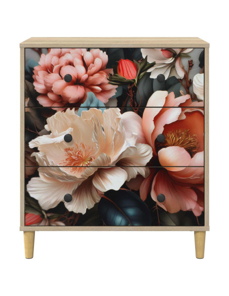 Cassettiera BORNE Stampa di peonia chiara 66 x 36,5 x 75 cm