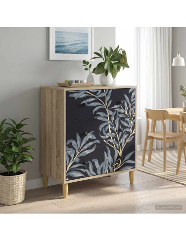 Cassettiera DOKKUM Stampa blu di felce 66 x 36,5 x 75 cm Sonoma