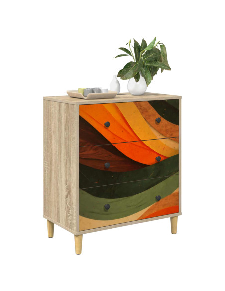 Cassettiera BONN Stampa retro wave 66 x 36,5 x 75 cm Sonoma