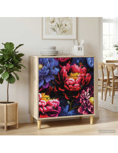 Cassettiera KIEL Stampa di peonia scura 66 x 36,5 x 75 cm