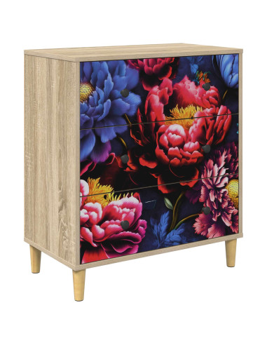 Cassettiera KIEL Stampa di peonia scura 66 x 36,5 x 75 cm