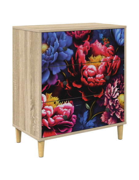 Cassettiera KIEL Stampa di peonia scura 66 x 36,5 x 75 cm