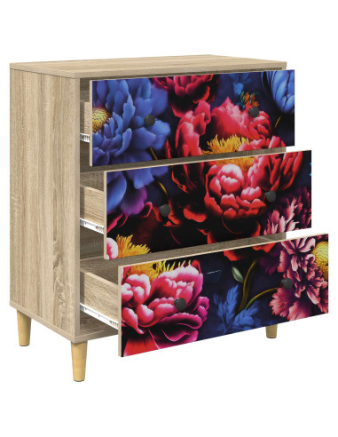Cassettiera KIEL Stampa di peonia scura 66 x 36,5 x 75 cm
