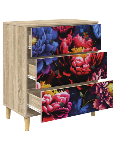 Cassettiera KIEL Stampa di peonia scura 66 x 36,5 x 75 cm