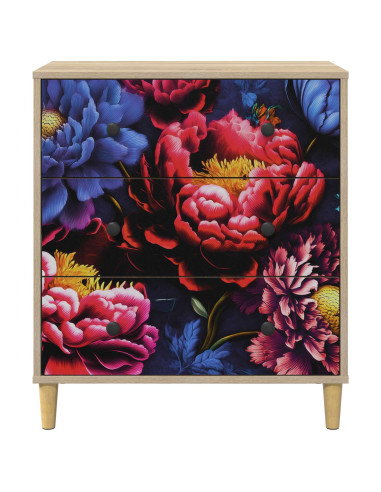Cassettiera KIEL Stampa di peonia scura 66 x 36,5 x 75 cm
