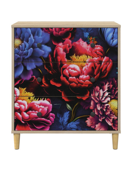 Cassettiera KIEL Stampa di peonia scura 66 x 36,5 x 75 cm