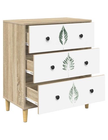 Cassettiera HANAU Stampa foglia verde 66 x 36,5 x 75 cm Sonoma