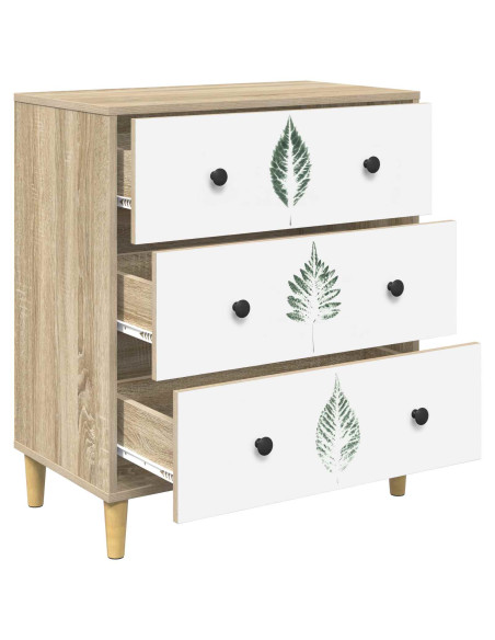 Cassettiera HANAU Stampa foglia verde 66 x 36,5 x 75 cm Sonoma