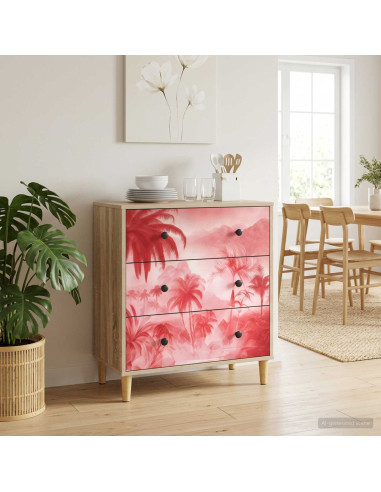 Cassettiera AACHEN Stampa di palme rosa 66 x 36,5 x 75 cm