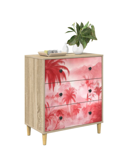 Cassettiera AACHEN Stampa di palme rosa 66 x 36,5 x 75 cm
