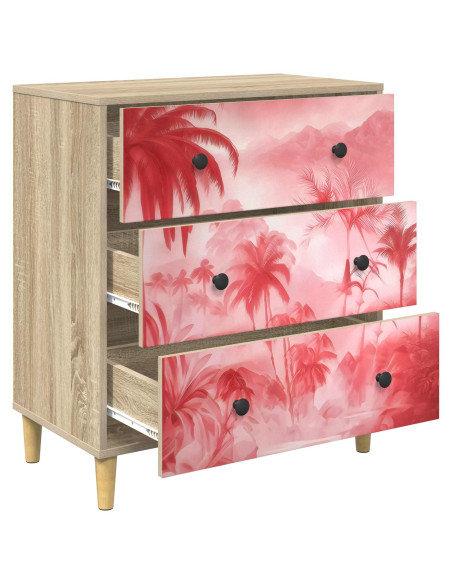Cassettiera AACHEN Stampa di palme rosa 66 x 36,5 x 75 cm