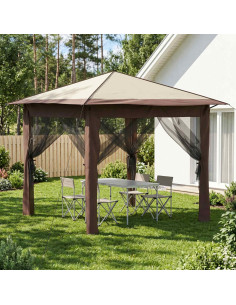 Gazebo con 4 Pareti 2,6 x 2,6 m Crema e Marrone