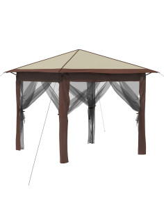 Gazebo con 4 Pareti 2,6 x 2,6 m Crema e Marrone 2