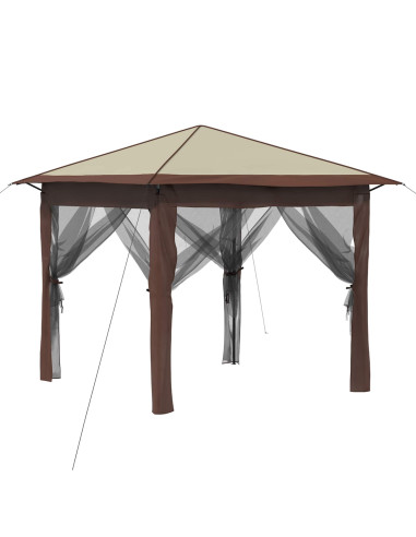 Gazebo con 4 Pareti 2,6 x 2,6 m Crema e Marrone