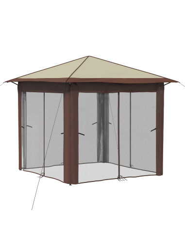 Gazebo con 4 Pareti 2,6 x 2,6 m Crema e Marrone