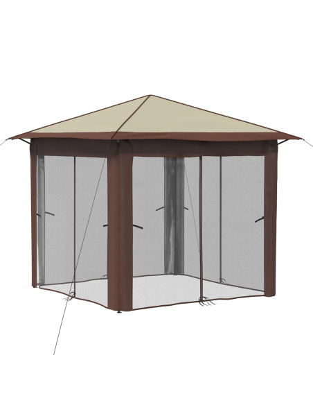 Gazebo con 4 Pareti 2,6 x 2,6 m Crema e Marrone