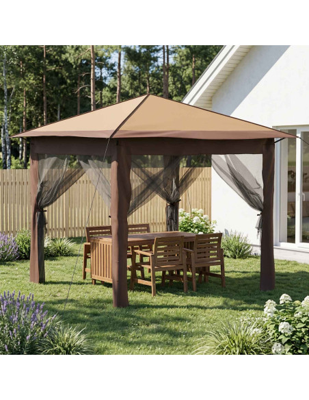 Gazebo con 4 Pareti 2,6 x 2,6 m Beige e Marrone