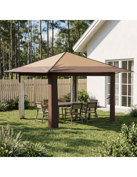 Gazebo senza Parete 3,3 x 3,3 m Beige e Marrone