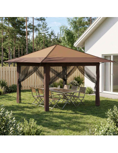Gazebo con 4 Pareti 3,3 x 3,3 m Beige e Marrone