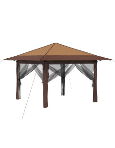 Gazebo con 4 Pareti 3,3 x 3,3 m Beige e Marrone 2