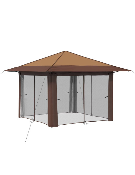 Gazebo con 4 Pareti 3,3 x 3,3 m Beige e Marrone