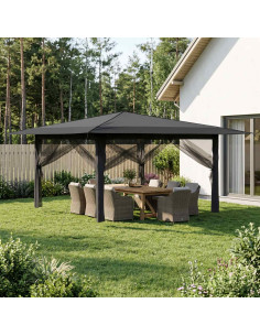 Gazebo con 4 Pareti Laterali 4 x 4 m Grigio chiaro e Antracite