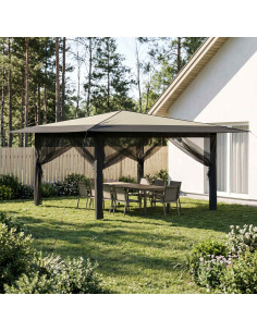 Gazebo con 4 Pareti Laterali 4 x 4 m Crema e Antracite