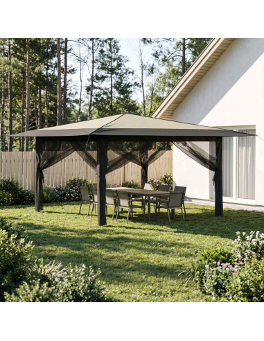 Gazebo con 4 Pareti Laterali 4 x 4 m Crema e Antracite