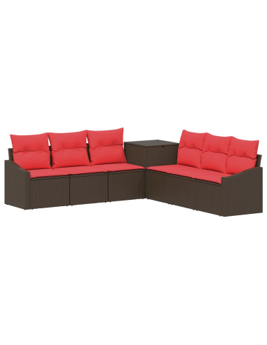 Set di divani 7 pz Marrone e Rosso Rattan sintetico e Acciaio