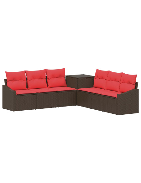 Set di divani 7 pz Marrone e Rosso Rattan sintetico e Acciaio