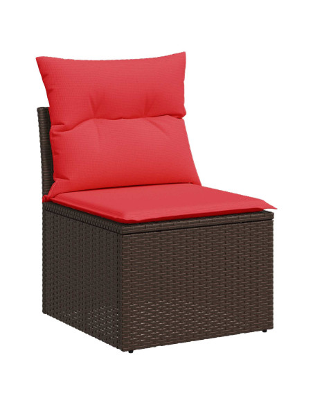 Set di divani 7 pz Marrone e Rosso Rattan sintetico e Acciaio