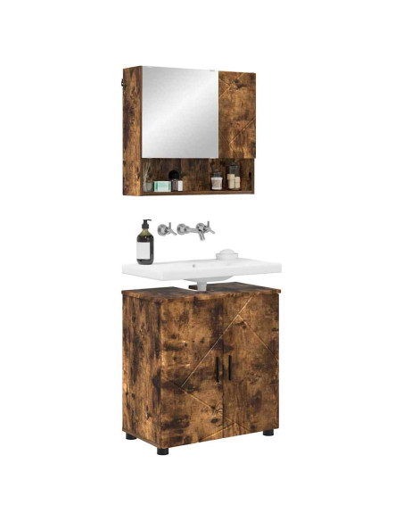 Set di mobili per il bagno 2 pz Rovere fumé 61 x 35 x 64 cm