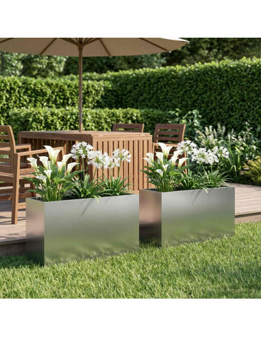 Vaso da giardino 2 pz Argento 80 x 30 x 50 cm Acciaio zincato