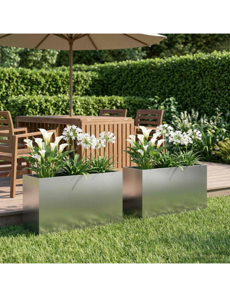 Vaso da giardino 2 pz Argento 80 x 30 x 50 cm Acciaio zincato