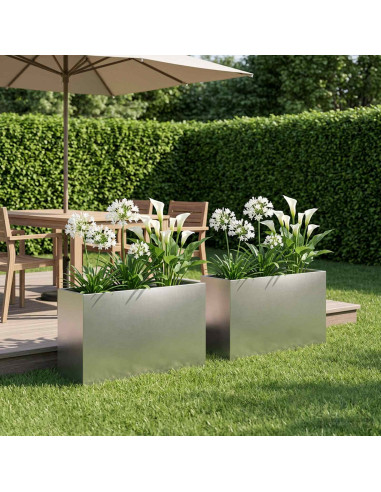 Vaso da giardino 2 pz Argento 80 x 30 x 40 cm Acciaio Inox