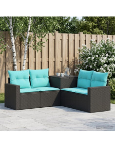 Set di divani 5 pz Nero e Blu Rattan sintetico e Acciaio