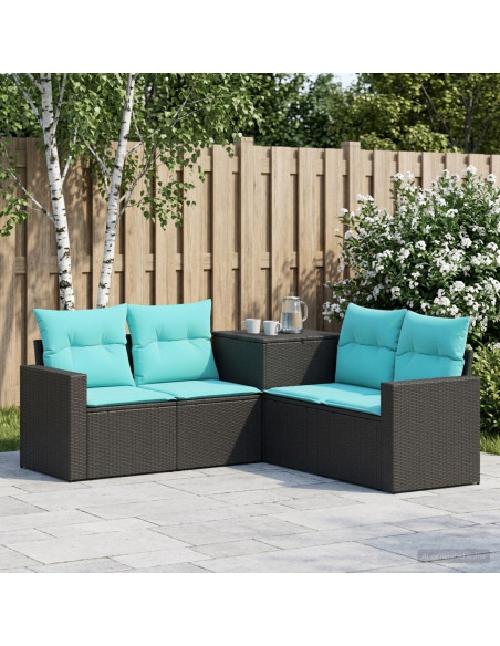 Set di divani 5 pz Nero e Blu Rattan sintetico e Acciaio