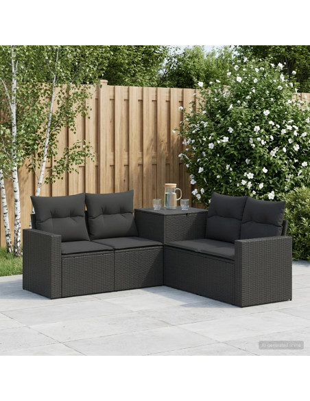Set di divani 5 pz Nero Rattan sintetico e Acciaio