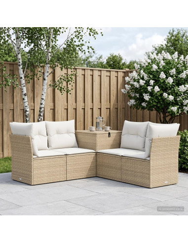 Set di divani 5 pz Beige e Bianco Crema
