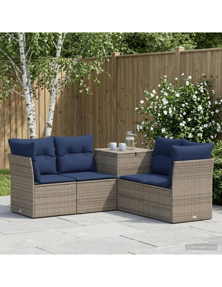 Set di divani 5 pz Grigio e Blu Navy Rattan sintetico e Acciaio