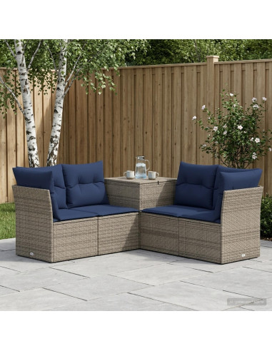 Set di divani 5 pz Grigio e Blu Navy Rattan sintetico e Acciaio