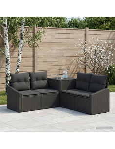 Set di divani 5 pz Nero Rattan sintetico e Acciaio