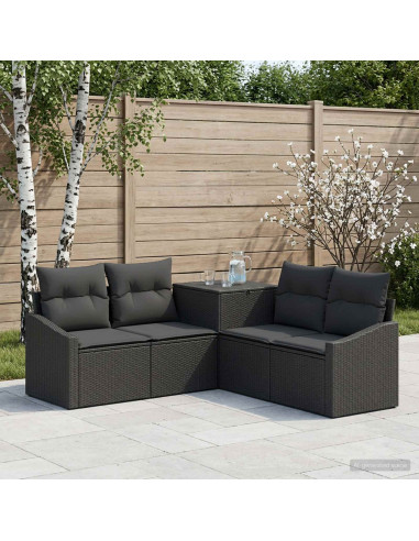 Set di divani 5 pz Nero Rattan sintetico e Acciaio