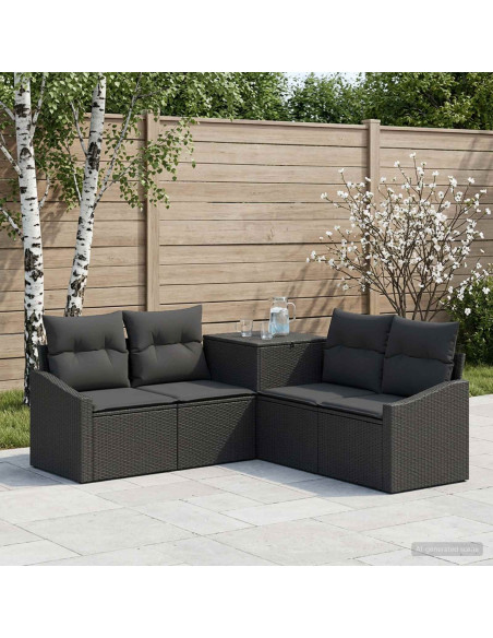 Set di divani 5 pz Nero Rattan sintetico e Acciaio