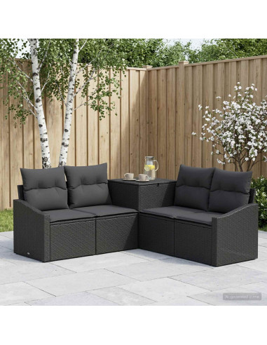 Set di divani 5 pz Nero Rattan sintetico e Acciaio